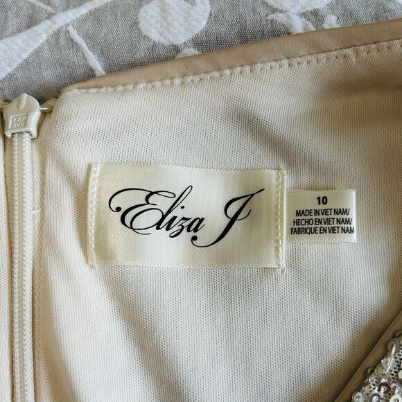 Eliza J Dress Women 10 Cream Gold Sequin Lined Cocktail Party Boho Sparkly NWT - Picture 3 of 16